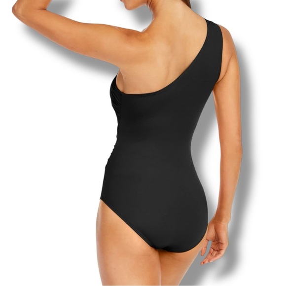 Michael Kors One-Shoulder Black Swimsuit with Metal Ring Detail Size 10 - Picture 4 of 10